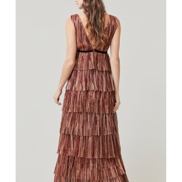 Deeelly Women Sleeve Less Maxi Towered Style Zip At The Back Dress Copper Size M - Picture 11 of 11